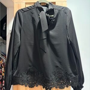Rachel Zoe Black Blouse with Lace Hem